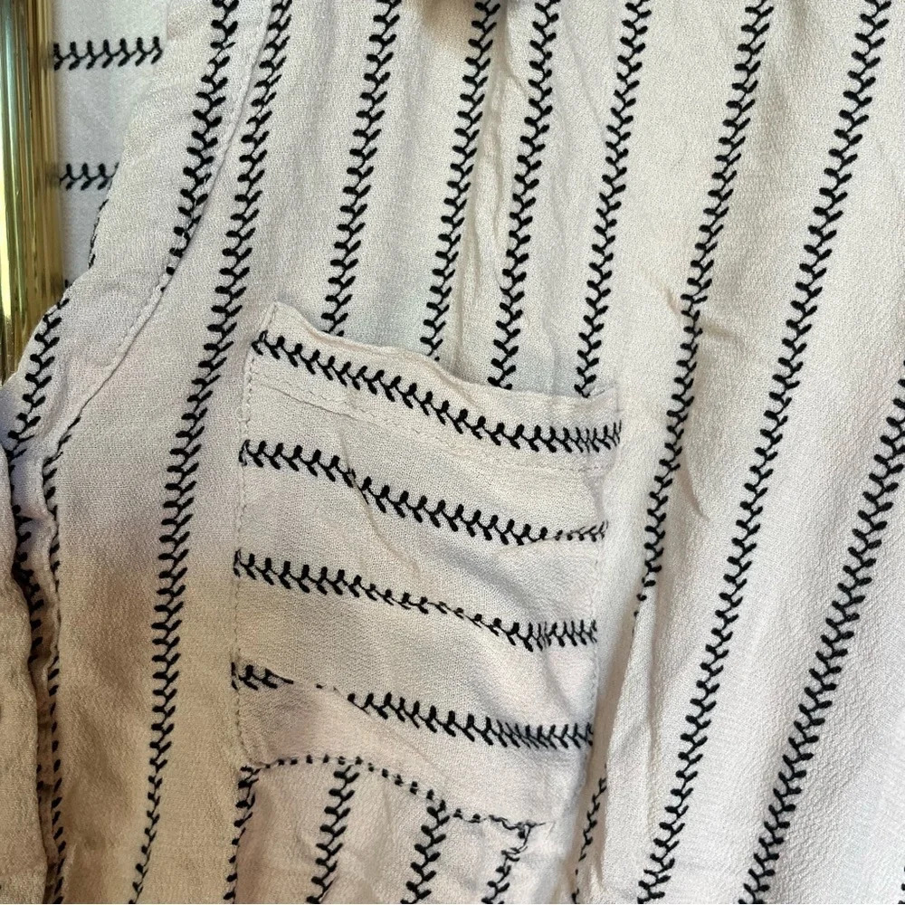 SWEET WANDERER ~ Cream Striped Maternity Half Button Lightweight Too - Picture 4 of 9